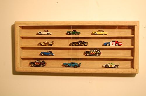 Slot Car HO scale wall hanging display case in solid oak