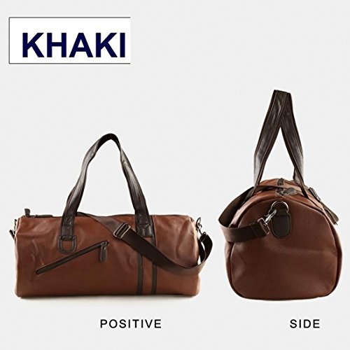 Handbag, iTECHOR Mens Large Capacity PU Leather Handbag Tote Duffel Bag Weekender Travel Bag Gym Sports Bag with Crossbody Strap - Dark Brown