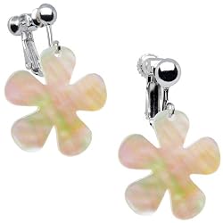 Handcrafted Mother of Pearl Flower Clip On Earrings