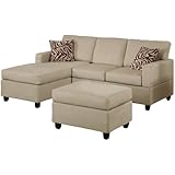 Bobkona Manhattan Reversible Microfiber 3-Piece Sectional Sofa Set