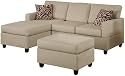 Bobkona Manhattan Reversible Microfiber 3-Piece Sectional Sofa Set, Mushroom
