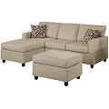 Bobkona Manhattan Reversible Microfiber 3-Piece Sectional Sofa Set, Mushroom