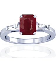 Platinum Emerald Cut Ruby Three Stone Ring