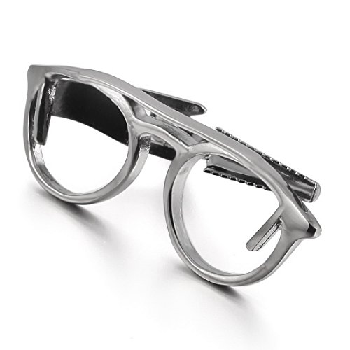 INBLUE Men's Rhodium Plated Necktie Tie Clip Bar Black Glass Wedding