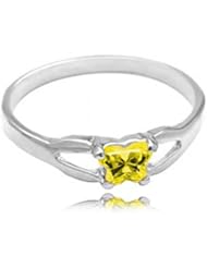 14k White Gold KidS November Yellow Green Cubic Zirconia Birthstone Ring - Bfly