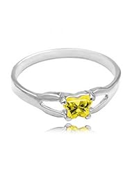 10k White Gold KidS November Yellow Green Cubic Zirconia Birthstone Ring - Bfly