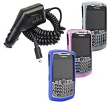 4 Pieces Value Combo of Magenta, White and Dark Blue Silicone Skin Cover Case with Car Charger for Blackberry Curve 8300 8310 8320 8330