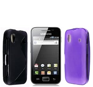 A PACK OF BLACK + PURPLE COLOUR GEL PROTECTION CASE COVER FOR SAMSUNG GALAXY ACE S5830