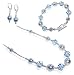 Sterling Silver Crystal and Blue Imitation Pearl Earrings Bracelet with Necklace Jewelry Set Made wi