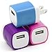 Wall Charger, OKRAY [3-Pack] 5V/1AMP 1-Port USB Wall Home Travel Charger Plug Power Adapter For iPhone 6/6 plus 5S 5 4S,Samsung Galaxy S6 S5 S4 S3,HTC One M8 M9,LG G2 G3,Blackberry,Motorola And More (Blue Purple Pink)