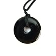 Black Onyx Polished Gemstone Donut Pendant on Adjustable Silk Necklace