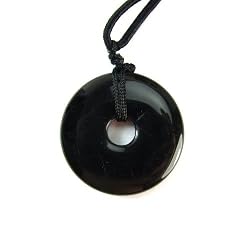 Black Onyx Polished Gemstone Donut Pendant on Adjustable Silk Necklace