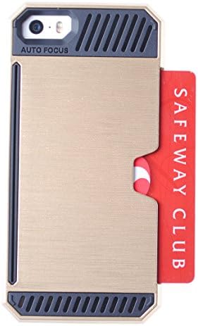 [Card Standing] Transparent Tempered Glass Screen Protector Film *Bonus Glass* + [Card Slot Bumper] Super Slim Fit Light Case for iPhone 5 / 5S (Gold)