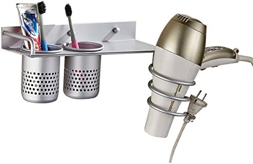 Multifunctional Wall Mount Bathroom Organizer Collection Storage with 2 Cups, Bathroom Storage Rack, Hair Dryer Holder, Toothbrush Storage