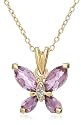 Yellow Gold Overlay Sterling Silver Amethyst & Diamond Accent Butterfly Pendant, 18"