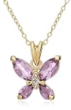 Yellow Gold Overlay Sterling Silver Amethyst & Diamond Accent Butterfly Pendant, 18