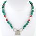 Faceted Turquoise and Coral Gemstone Bead Choker Necklace with Sterling Silver Spirit Lock Pendant, 16 1/2" Length #7888