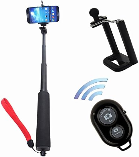 ST-54 Extendable Waterproof Selfportrait Handheld Stick Monopod + Black Wireless Bluetooth Remote Control Camera Shutter + Adjustable Phone Holder For Samsung iPhone Blackberry