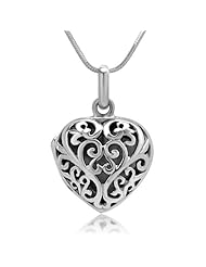 925 Sterling Silver Filigree Heart Shaped Designer Locket Pendant with Sterling Silver Necklace Chain 18 Jewelry for Women - Nickel Free
