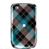 Premium Designer Hard Snap On Crystal Case for the Blackberry 8520 Curve/Gemini - Cool Blue, Green Diagonal Checkers Print