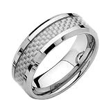 8mm White Carbon Fiber Inlay Tungsten Wedding Band Ring for Men