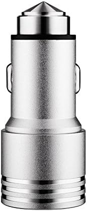 CSBROTHER Car Charger Dual Port USB(15W/3.1A) Adapter with Car Escape Emergency Circular Metal Safety Hammer Function for iPhone iPad iPod Android Smartphone iOS Tablet(Silver)