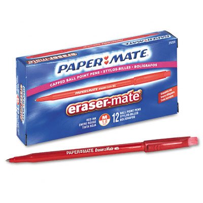 Erasermate Ballpoint Pen,Stick,Med Pt, 1.0mm,Red Ink/Red Barrel PAP39201