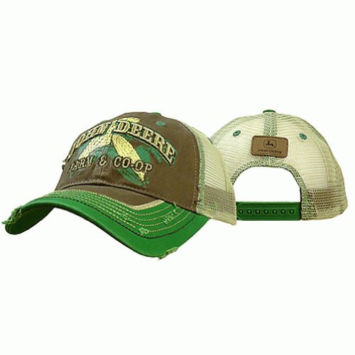 John Deere Farm and Co-Op Mesh Brown Frayed Hat