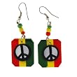 Rasta Peace Sign Earrings - Coconut .75 x 1 Inch
