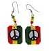Rasta Peace Sign Earrings - Coconut .75 x 1 Inch