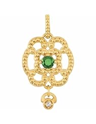 14K Yellow Gold Emerald and Diamond Granulated Design Pendant -- LIFETIME WARRANTY