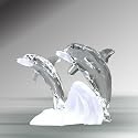 Crystal Dolphin with Baby on a Wave, 2.5 Inches, Handcrafted