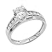 .925 Sterling Silver Round-cut CZ Cubic Ziconia Solitaire with side-stone Ladies Wedding Engagement Ring (Size 5 to 9)