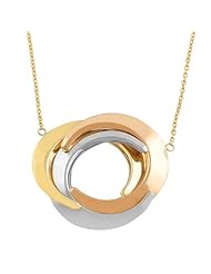 14 Karat Tricolor Gold Polished Triple Crescent Pendant Necklace (16 inch)