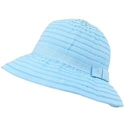 Kids 4-8 UPF 50+ Sun Beach Vacation Hat Ribbon Light Blue