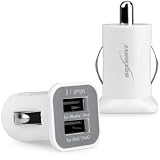 BoxWave Dual Micro High Current Car Charger - 3.1 Amp / 15W Universal 2-Port, Dual USB Car Charger for All Devices - Apple iPad 4, iPad mini, iPhone 5, Amazon Kindle Fire HD, Samsung Galaxy Note 2, Galaxy S3, Nexus 7, All Smartphones, Tablets, eReaders (White)