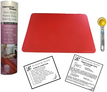 Red Silicone Baking Mat Bundle with Push Button Cookie Scoop, 10 Uses Card and Recipe