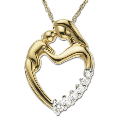 10k Yellow Gold Mother’s Heart-Shaped Diamond Journey Pendant