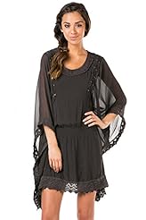 Chiffon/Polyester Elasticized   Waistline Embroidered Long Sleeves Tunic 