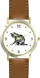 Gray Tabby Kitten or Cat - WATCHBUDDY&reg; DELUXE TWO-TONE THEME WATCH - Arabic Numbers - Brown Leather Strap-Women's Size-Small