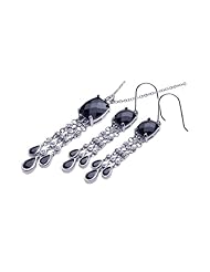 Nickel Free Sterling Silver Pendant & Earring Sets Black CZ 3 Drop Set