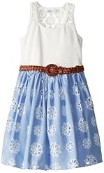 Girls Elasticized   Waistline Cotton/Polyester/Knit Lace  Dress