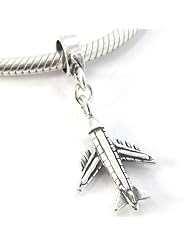.925 Sterling Silver " Airplane Dangle " Charm Compatible with Pandora Chamilia Kay Troll & More Bracelet