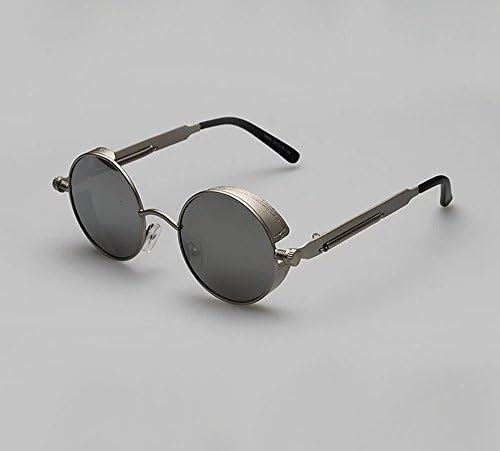 Screws Spring Legs Steampunk Sunglasses Silver Frame with Blue Mirror