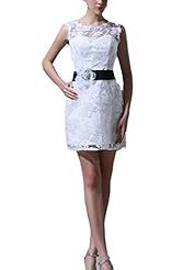 Sleeveless Short Lace Bateau Neck Mini Dress 