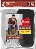 Hanes Socks ACTIVE CREW - BIG AND TALL - 3 BLACK / 3 GREY 6 Pack