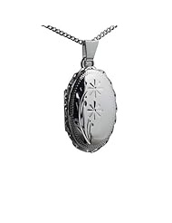 British Jewellery Workshops Silver 23x16mm engraved twisted wire edge oval Locket with Curb chain