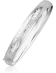 Classic Floral Carved Bangle in 14K White Gold (8.0mm)