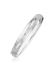 Classic Floral Carved Bangle in 14K White Gold (8.0mm)