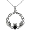 Sterling Silver Onyx Claddagh Ring Pendant with 18 inch Cable Chain
